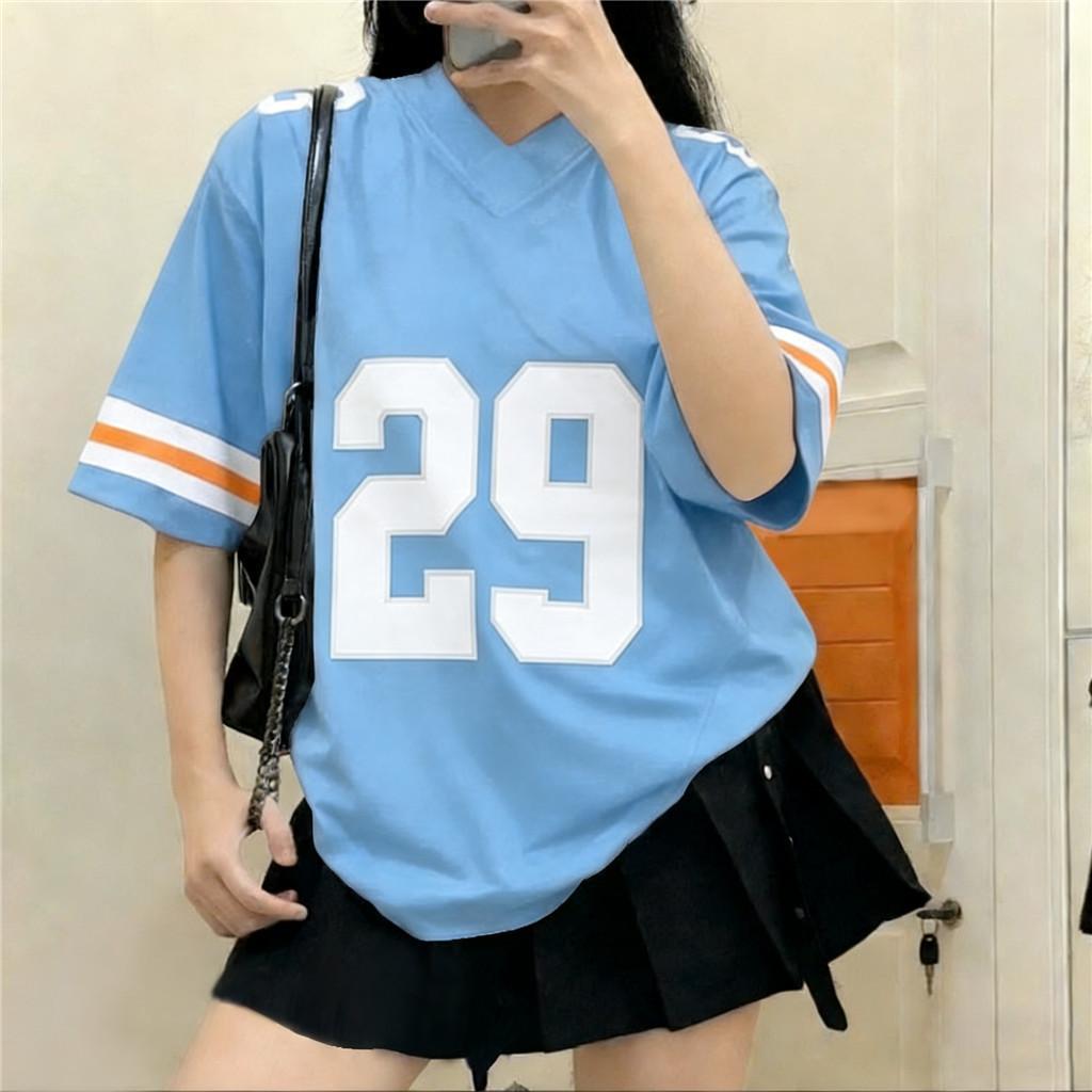 American-style jersey, European and American street style Harajuku style lettered loose-fitting retro sports shirt for women.