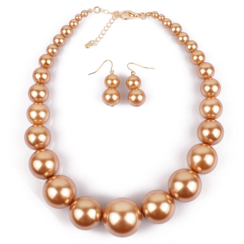 Women Big Imitation Pearl Choker Necklace and 3Pcs Set White Pearl Beaded Earrings for Valentine Night