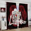 Gotische Rose Skelett Vorhänge Romantisch Schwarz Rot Abstrakt Knochen Floral Küssend Menschliches Schädel Heimdekoration Vorhänge Vorhang Vintage Polyester Mit Stangentasche