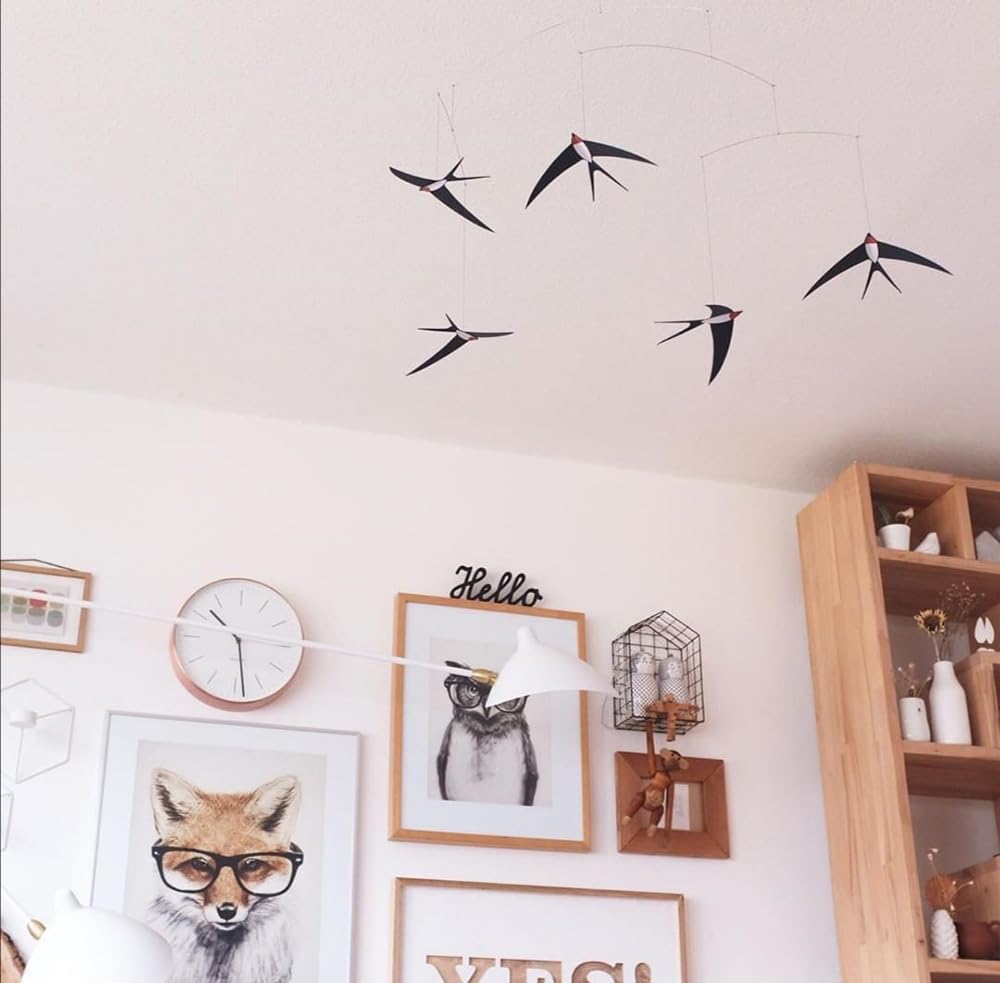 [Officially Imported] Flensted Mobile, Interior Ornament, Scandinavian Animal Swallow 5, FSM130166, with Presentation Box, Baby Goods, Gift