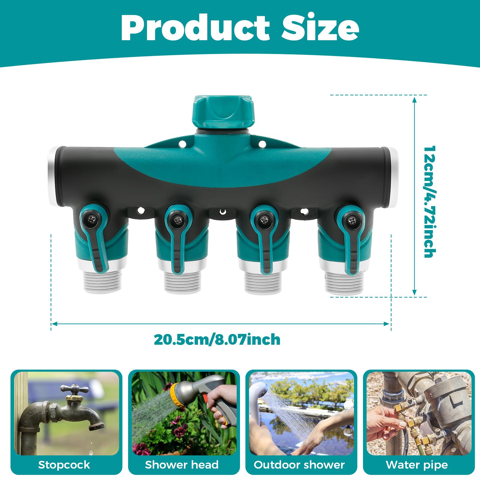 

4 Way Distributor Tap Zinc Alloy Water Connection Distributor with Separate Regulator Valve Leakproof 4 Way Splitter for Garden
