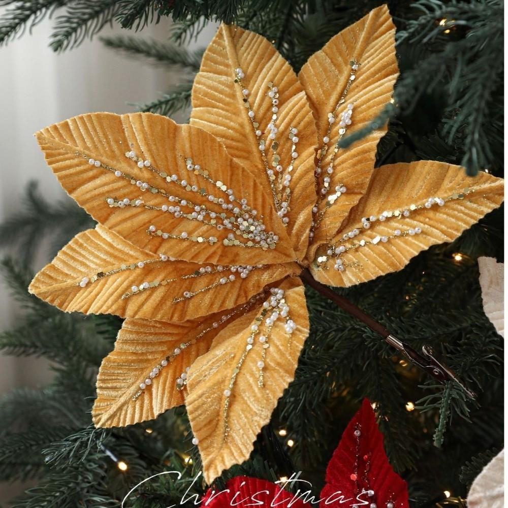 New 25CM Artificial Poinsettia Flower Sequins Sparkling Christmas Glitter Flower Glitter Sequins Flower Christmas Decoration
