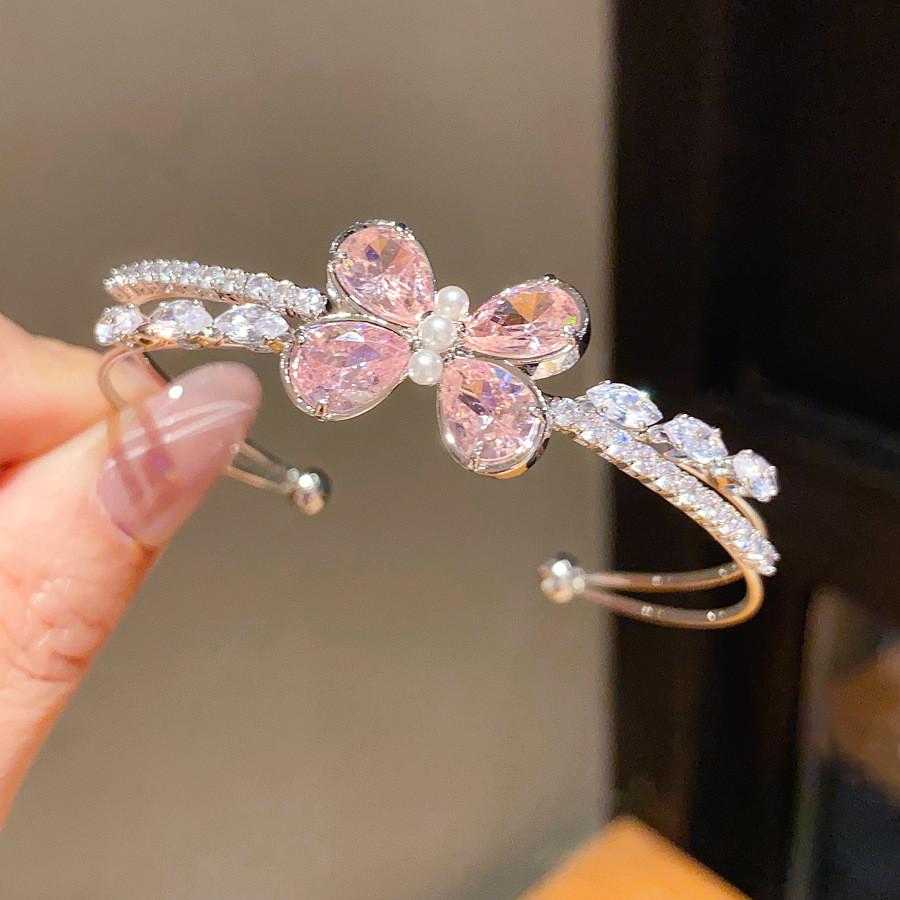 Fashion Butterfly Zircon Double Layer Bracelet For Women With Elegant Silver Finish