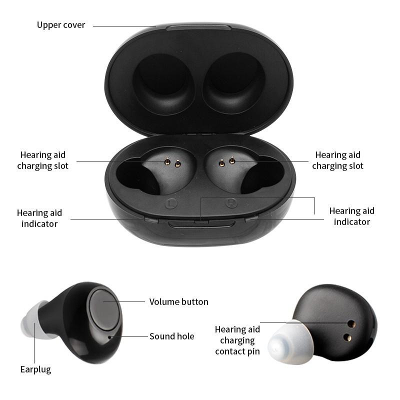 1 Pair Mini Rechargeable Smart Hearing Aids Invisible Digital Audiphone CIC Sound Voice Amplifier  Enhancer