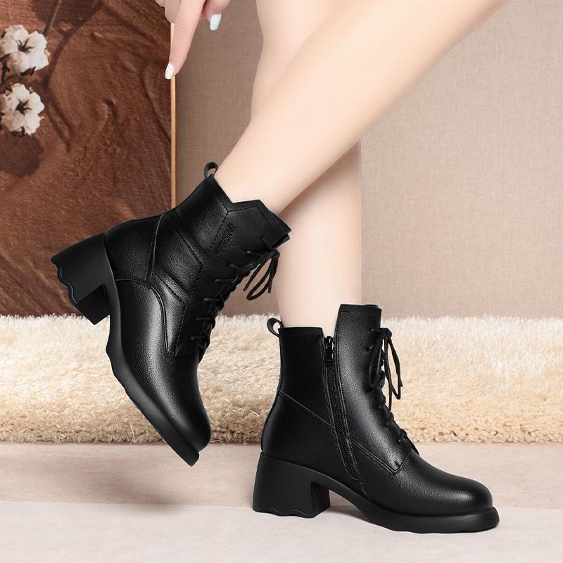 Off-white Martin Boots Women's British Style Short Boots, New Thick Heel Thick Heel Spring and Autumn Single Boots