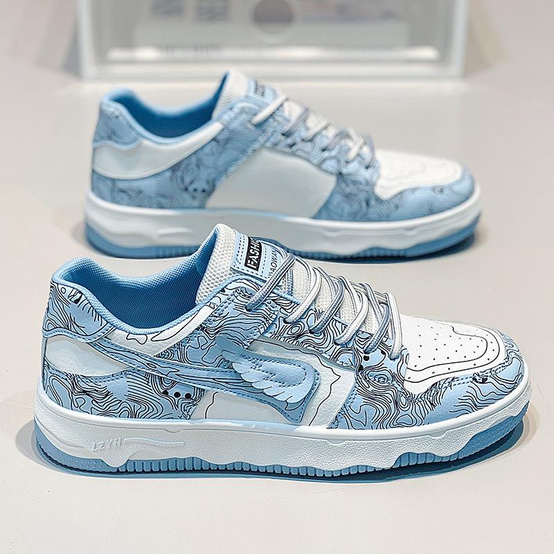 Guochao Design Thick Baseplate Shoes Fashionable Low-Top Leather Surface Breathable Casual Shoes Men'S Shoes