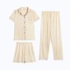 New plaid control pajamas women's summer cardigan short-sleeved short trousers three-piece set sweet student loungewear