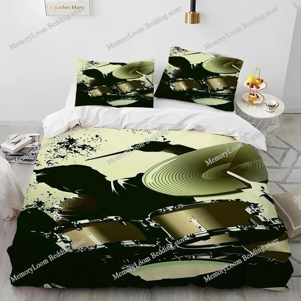Art Style Unique Drum Kit Music Instruments Guitar Bedding Set Queen/King Size Duvet Cover Comforter Soft Bed Sheet Set Decor