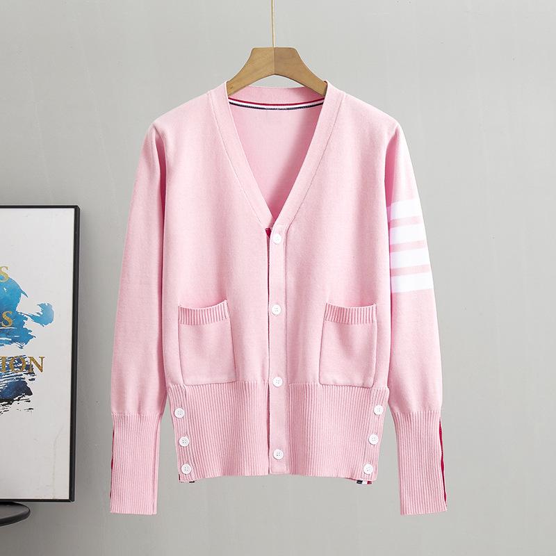 Women's Red Knit V-Neck Cardigan - Short Jacket, Trendy 2025 Style