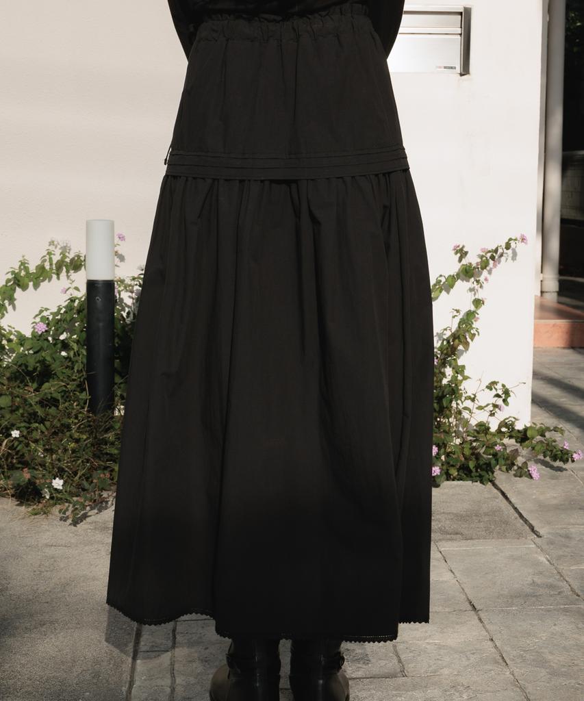Dehebe Ruffle Long Skirt [Black]