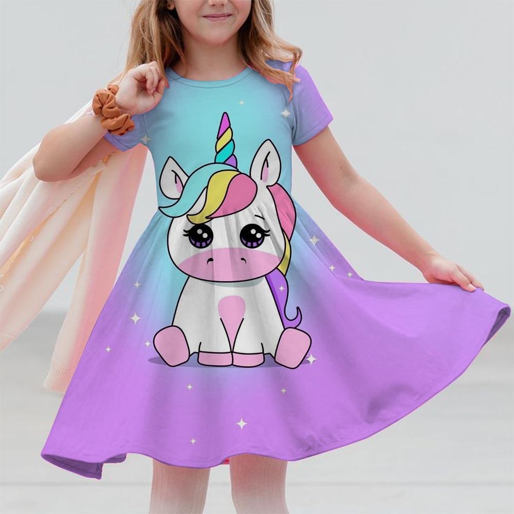 Girl Unicorn Cartoon Clothing Children's Clothing 3-14 Children's Birthday Party Clothing Children's Casual Clothing