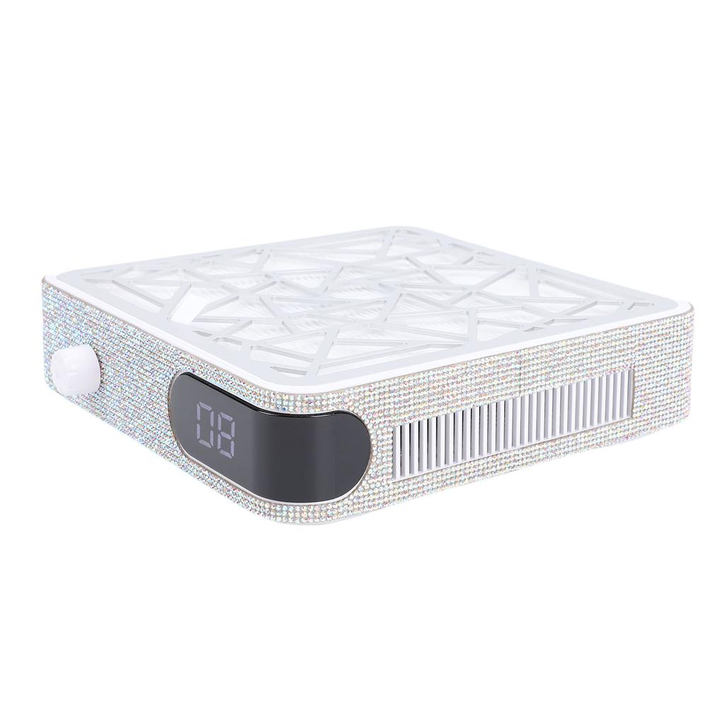 Nail Dust Suction Collector Silver Rhinestones Low Noise Nail Vacuum Cleaner Powerful Fan Vent with Reusable Filter for