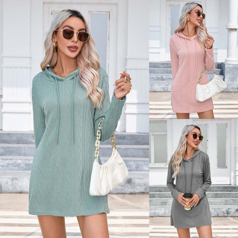 Damen Herbst/Winter Strickkleid mit Kapuze und langen Ärmeln