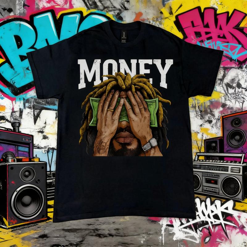 2025 Sommer Geld Mindset Streetwear T-Shirt, Rap Hustle Grafik T-Shirt, Urban Hip Hop Kunst T-Shirt Baumwolle Bedrucktes T-Shirt Unisex Y2k