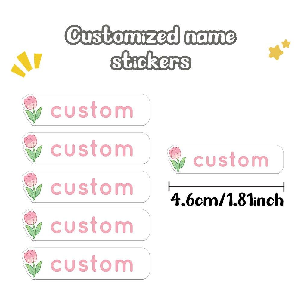 108Pcs Custom Tulip Name Label Stickers Waterproof Personalized Labels For Bottles Notebooks Pens Stationery
