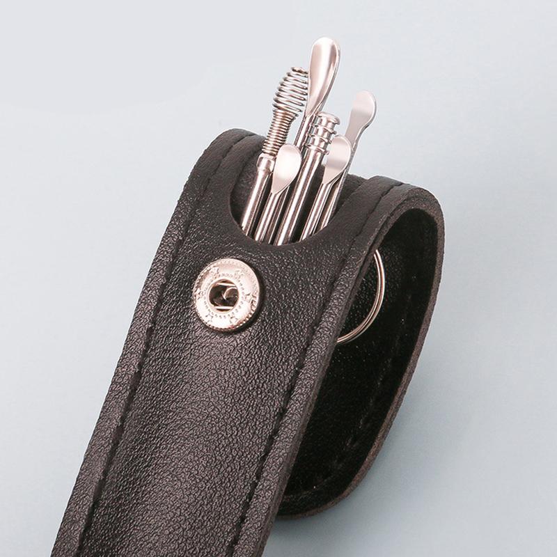 6-Piece Portable Ear Cleaning Kit with Spiral Spring Ear Picks, Carbon Steel Earwax Remover Tool for Home Travel Hygiene Care