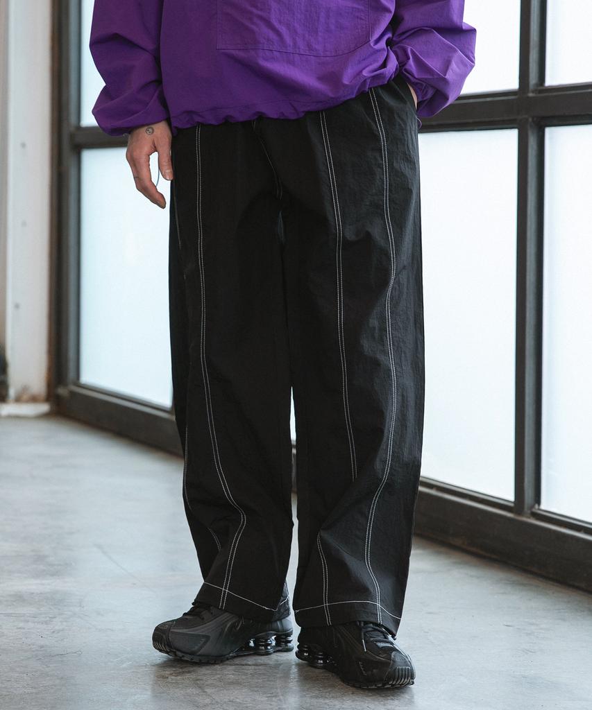 BURNING CAPONE Bc Nylon Stitch Cutout Pants (Black)