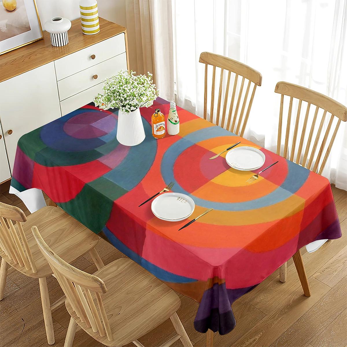Kleurrijk Cirkel Geometrie Tafelkleed Opening Geometrie Decor Huis Rechthoekig Tafelkleed Woonkamer Eetkamer Keuken Banket 140x140cm