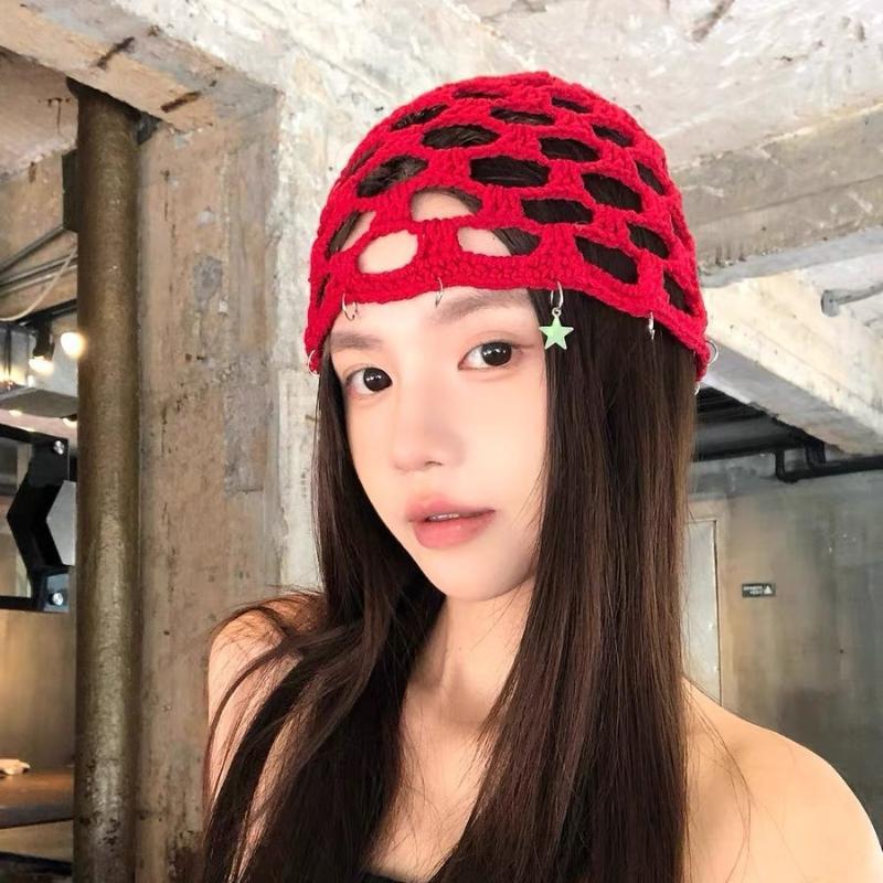 Women Crochet Hollow Star Knitted Summer Beanie Cap Stretchy Breathable Casual Head Cap for Gift Giving