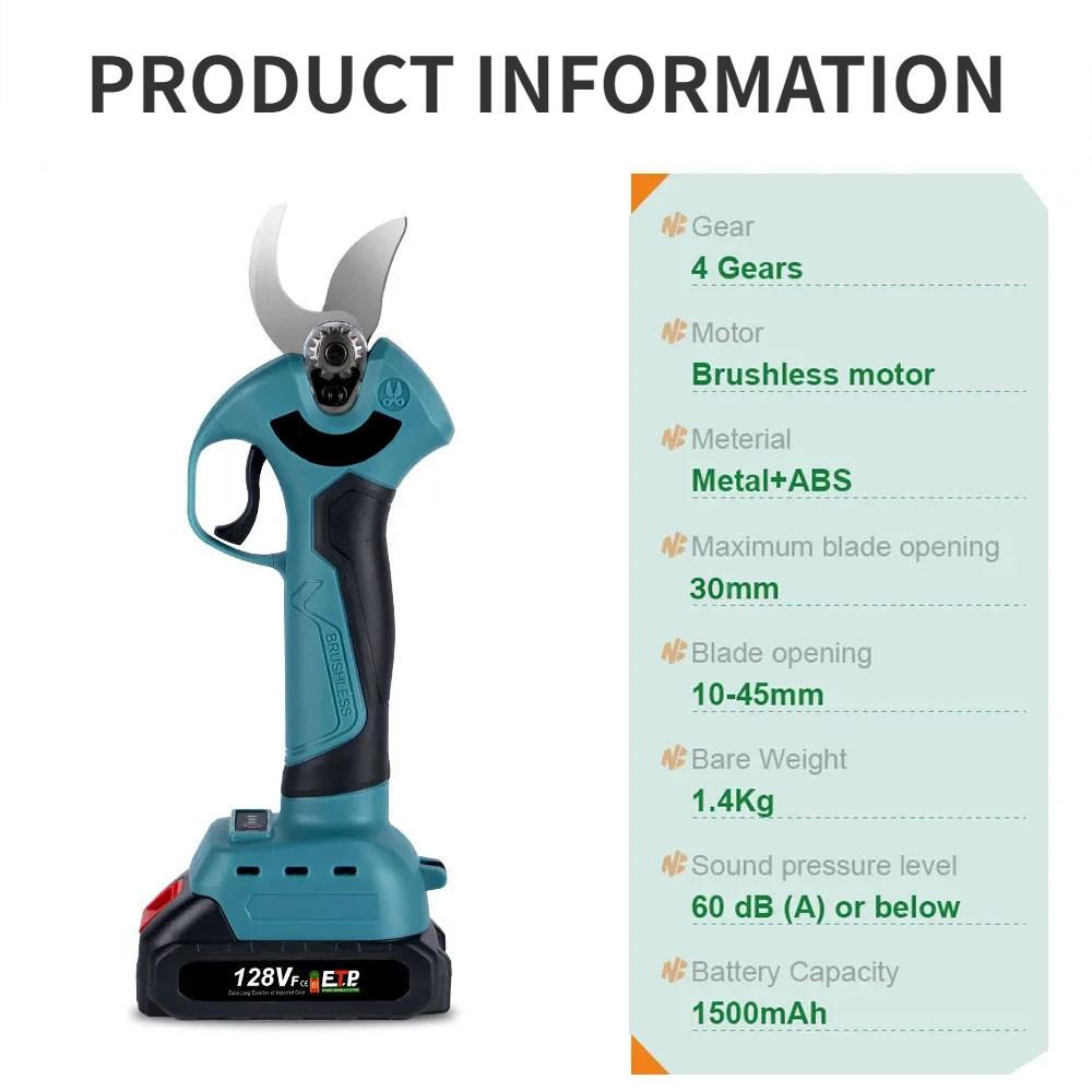 4-biegowe bezszczotkowe elektryczne sekatory akumulatorowe ręczne do sadu, krzewów, przycinania gałęzi drzew