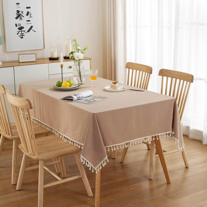 Modern Minimalist Solid Cotton Washed Tablecloth With Tassels Dining Table Coffee