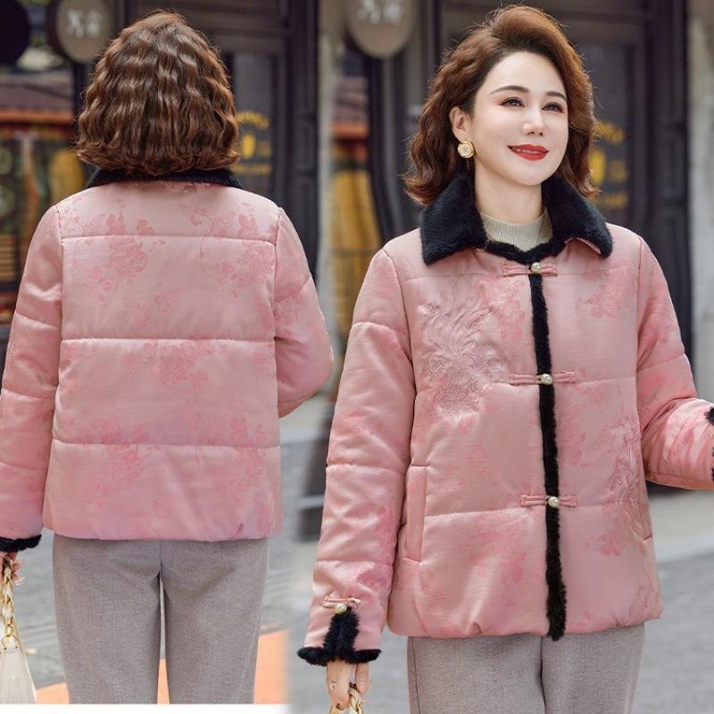 Mom Winter Clothes Cotton Thickened Lapel Fashion Cotton Clothes Mom Middle-aged and Old Women's Clothing Warm Temperament Cotton-padded Clothes