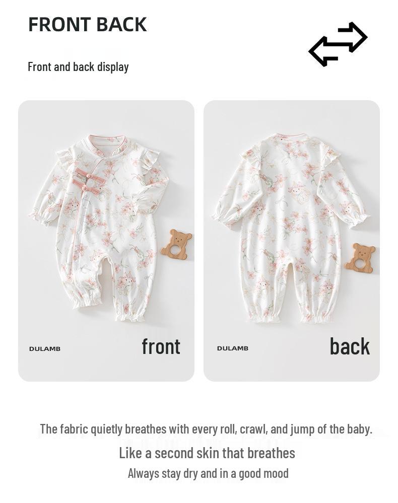 Baby Girls' French Style Cotton Bodysuit with Bow, for Spring and Autumn