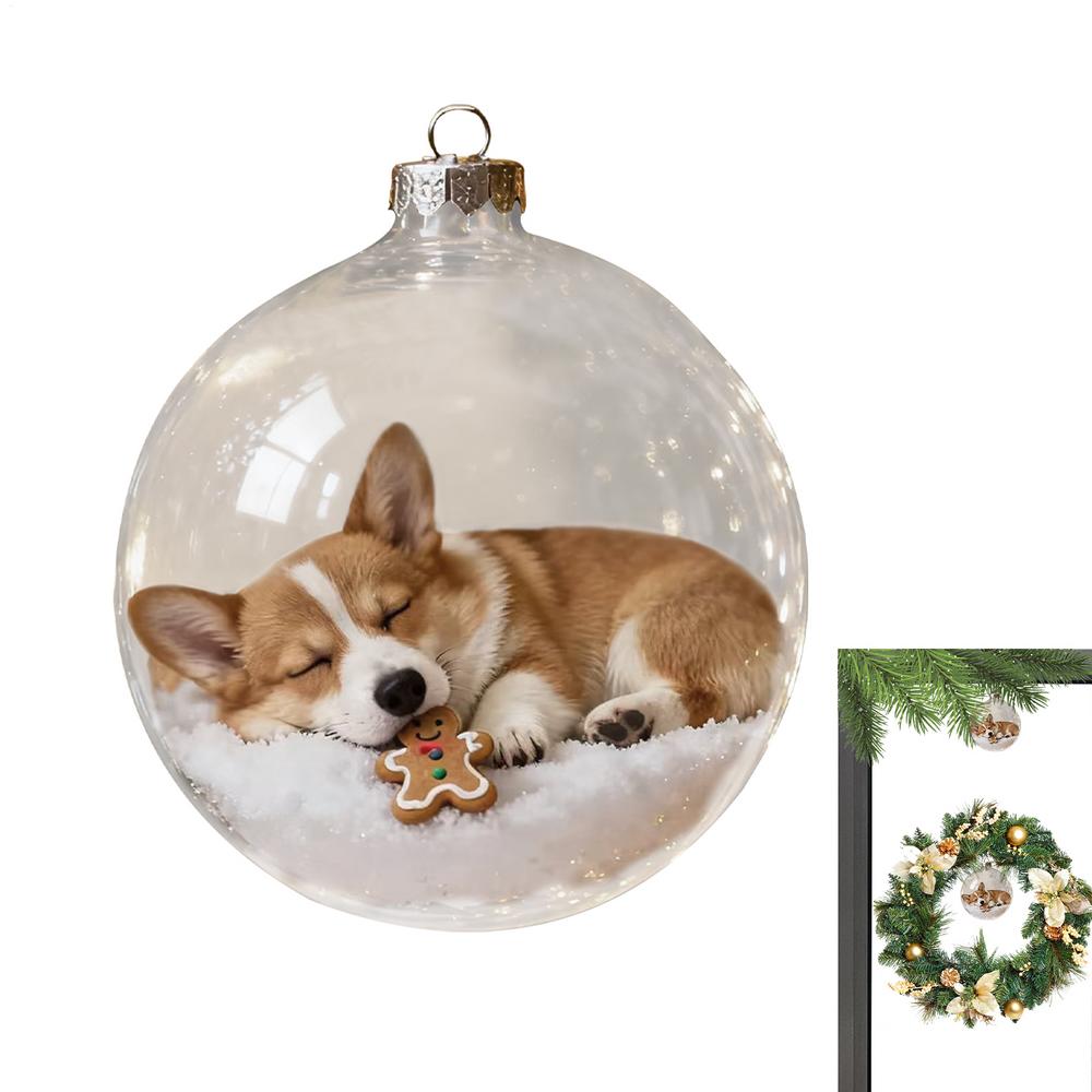 Christmas Ball Shatterproof Hangable Decoration Transparent Dog Balls For Tree For Shopping Mall Bedroom Window Store Home
