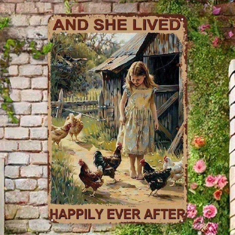 

Metal Wall Art Vintage Chicken Poster Farmhouse Kitchen Decor Rustic Gift
