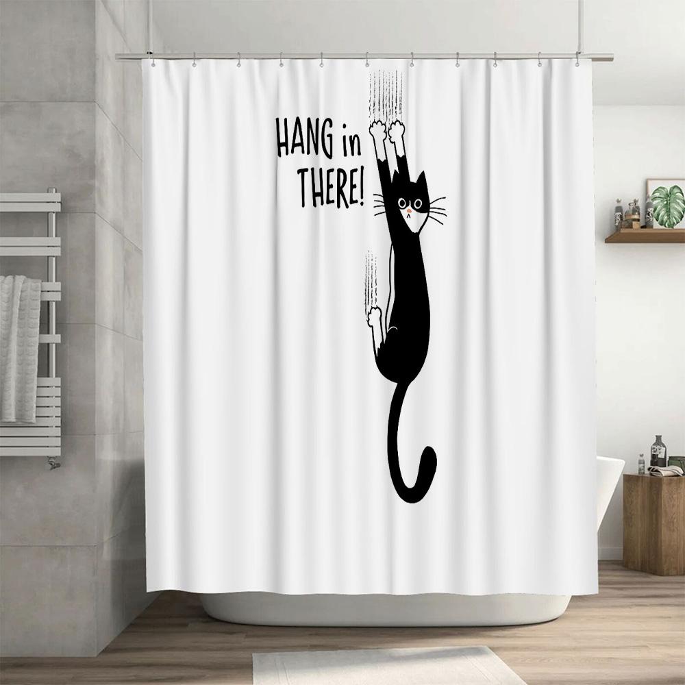 Cat Shower Curtain Cute Kitten Bathroom Decor Funny Pet Lover Washroom Fabric Liner