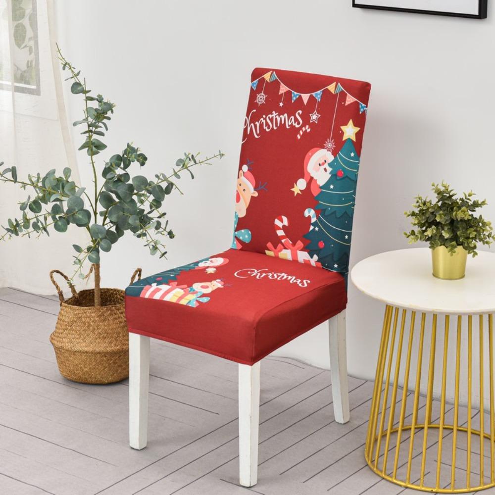 

Elastic Chair Covers with Christmas Digital Print European Style Seat Pads for Dining Room Hotel Decor Pack of 1