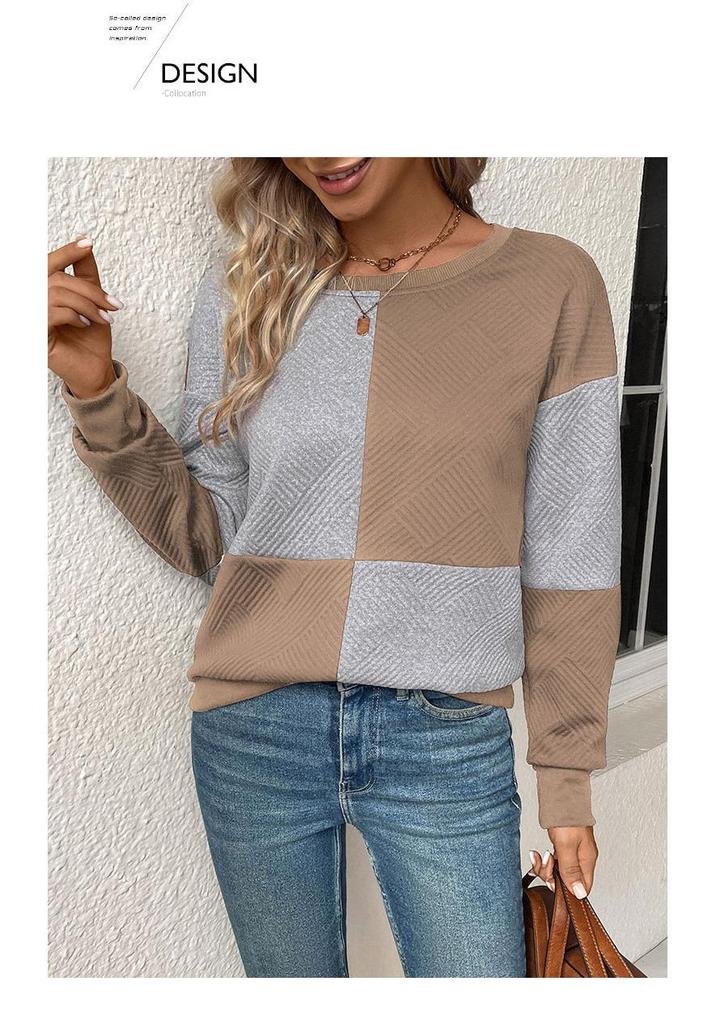 2026 Autumn Women's Color Block Round Neck Pullover Hoodie - New Arrival