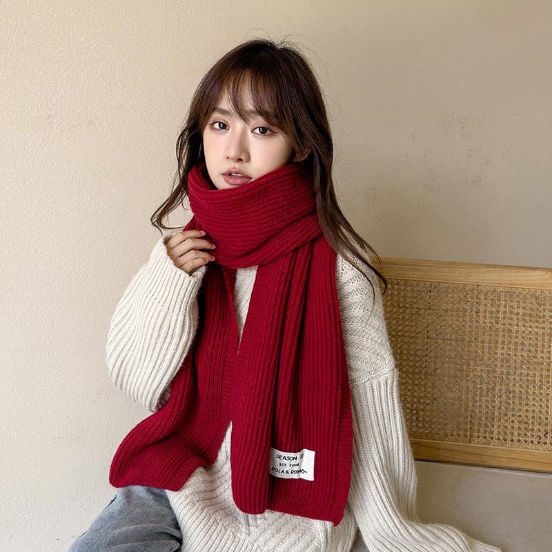 Customized New Year's scarf, red wool knitted scarf, women's autumn and winter versatile warm student scarf