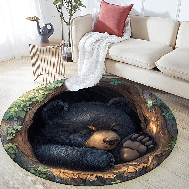 Bear Cub Round Area Rug,Carpet Rug for Living Room Bedroom Sofa Playroom Decor,Non-slip Floor Mat