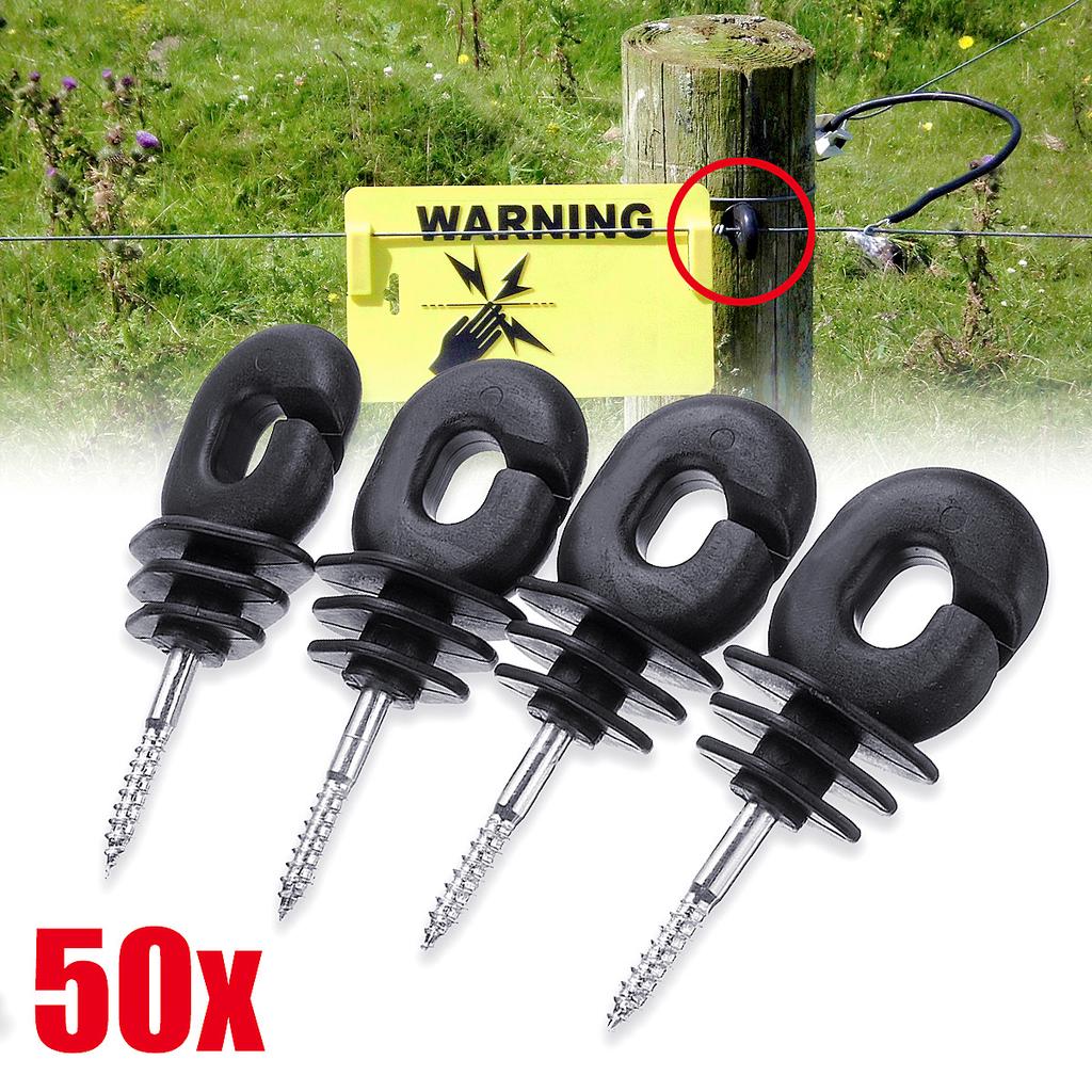 50x Long Distance Ring Insulators Screw Electric Fence Poly Wire Offset Black