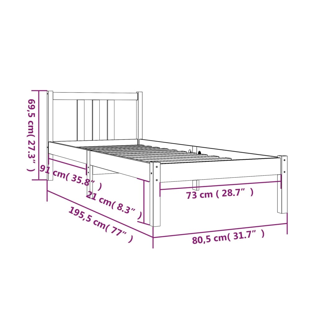 Solid Wood Bed Frame Without Mattress 75 X 190 Cm