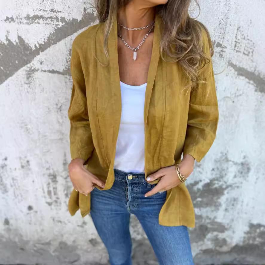 1116 European and American Autumn and Winter New Cardigan Solid Color Casual Loose Pocket Top Women