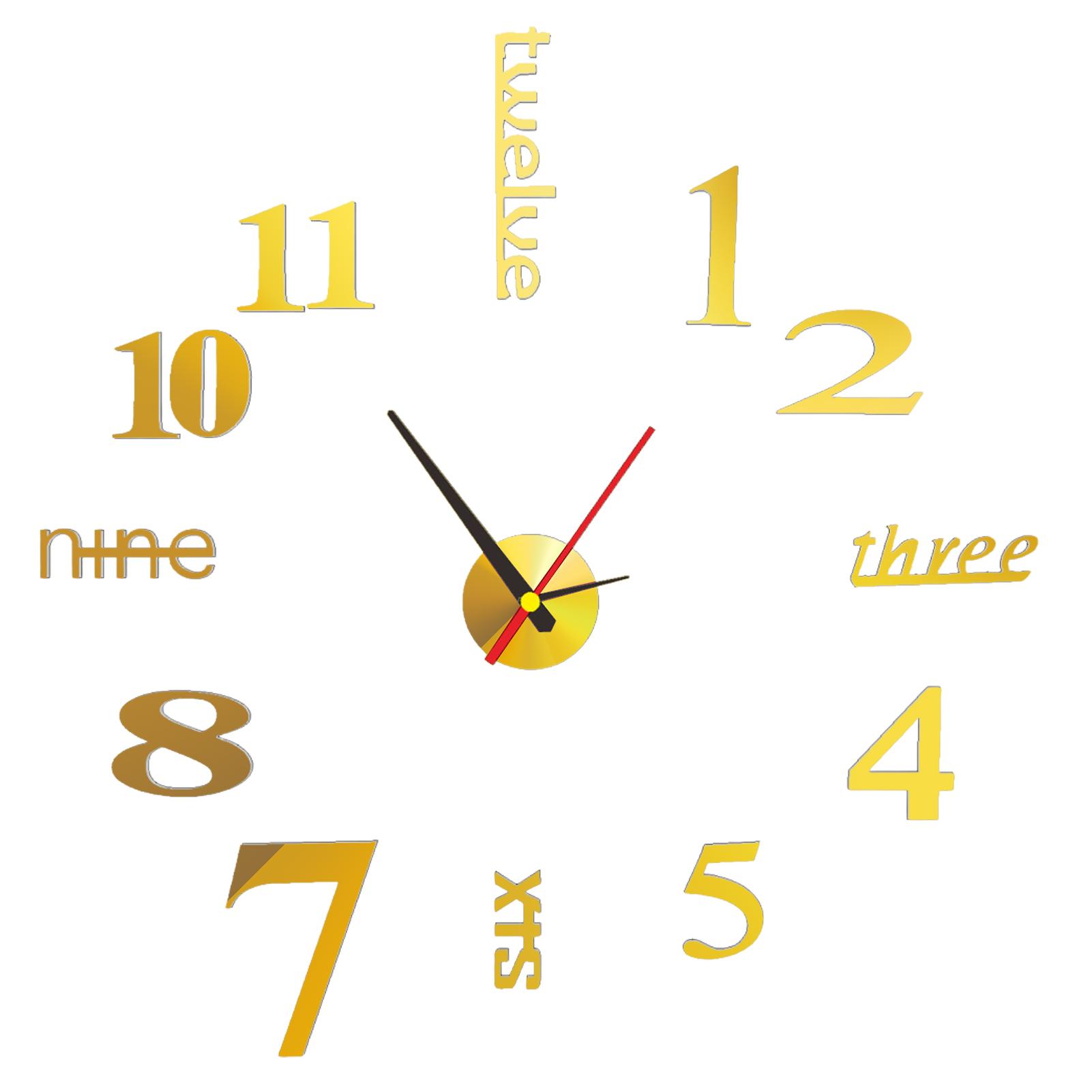 

Frameless DIY Wall Clock Wall Clock For Room Decor Creative Fashion Digital 3D Acrylic Wall Clock Decor Sticker DIY Clock Kit золотий