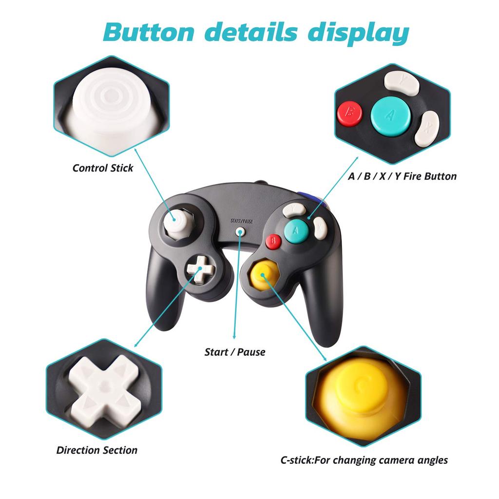 GameCube Controller 2-Pack Classic Wired Controller for GameCube and Wii Consoles, Nintendo Gamepad Joystick Remote