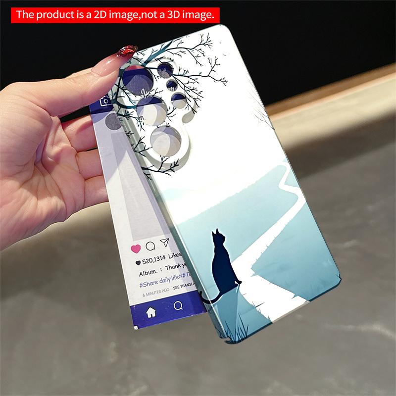 2DFlat Samsung phone case Moonlit Path Cat Silhouette Applicable to Galaxy S23 S24 S25ULTRA S26 A12 A14 A15 A16 A54 A55
