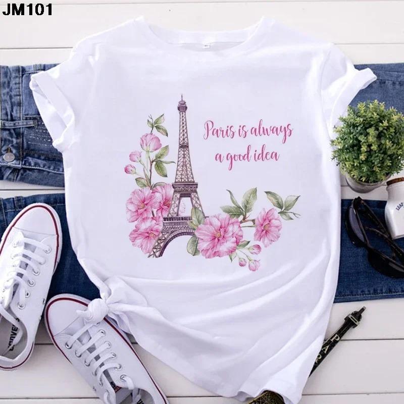 Fashion Women's Tops Tshirt Harajuku Paris Eiffel Tower Printing T Shirt Casual Streetwear Short Sleeve Female T-shirts Clothing