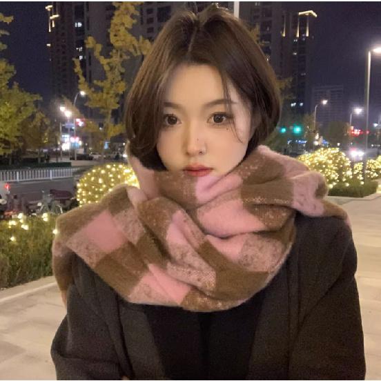 Atmosphere Student Autumn/Winter New Warm Thick Scarf Women'S Casual Versatile Colorful Grid Scarf