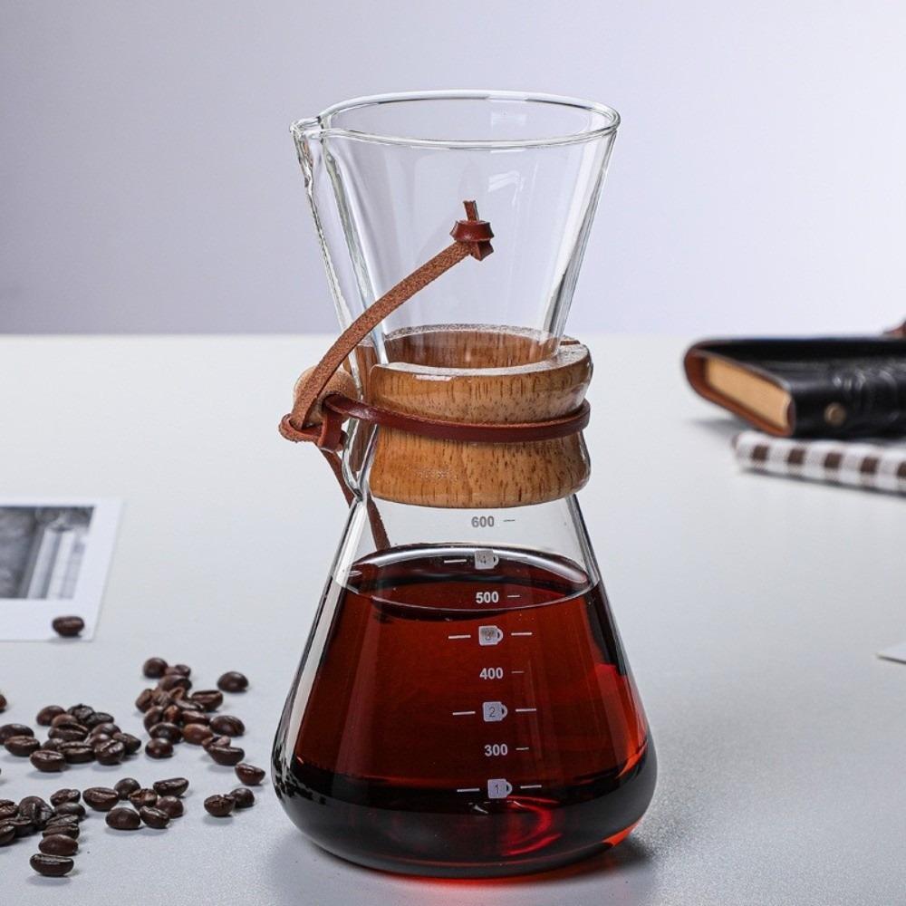 Espresso Coffee Stainless Steel Coffee Pot Glass Wooden Handle Tea Kettle High-Temperature Resistant 400ML/600ML Coffeeware Home