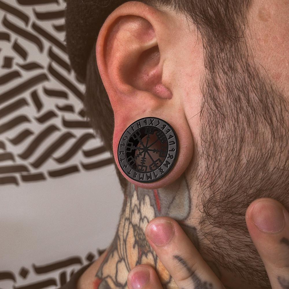 Twolobes 2PCS Stainless Steel Norse Mythology Rune Ear Gauges Tunnels Expander Piercing Men Women Body Jewelry Plugs Stretcher