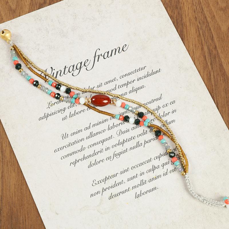 Niche design hand-woven natural stone crystal bracelet wind bohemian color bracelet bracelet bracelet rope accessories