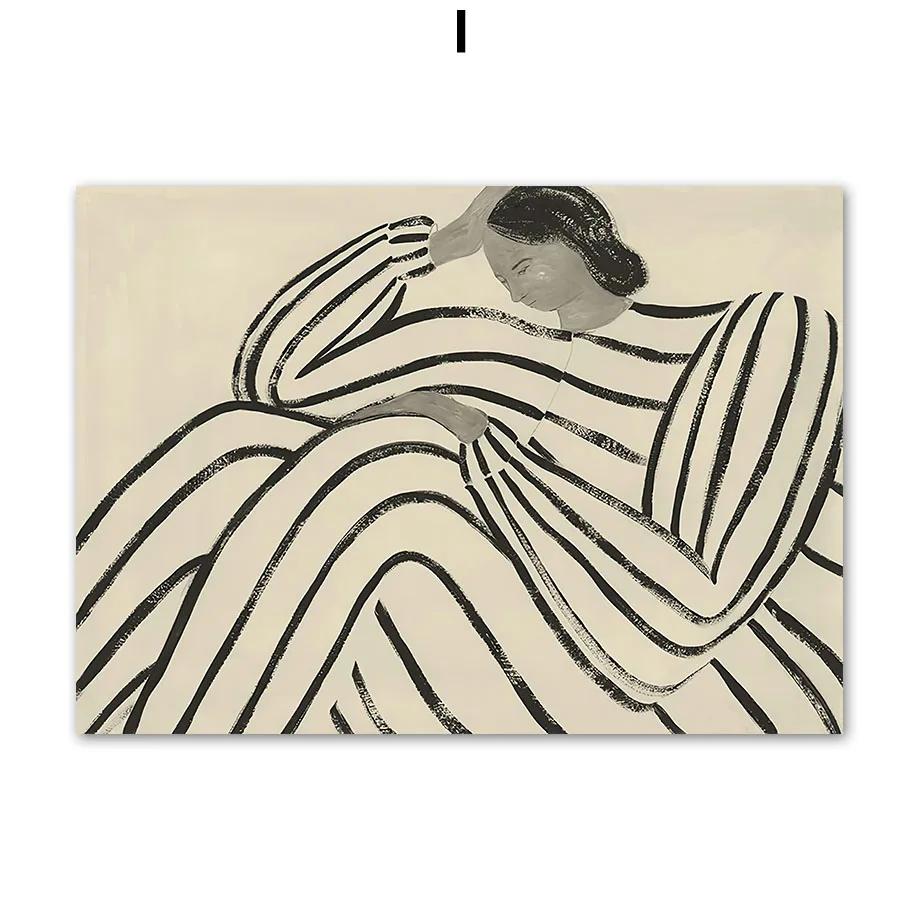 

Абстрактные полосы, линии, кривые, девушка, геометрические скандинавские постеры, узоры, настенное искусство, картины на холсте и принты, декор гостиной 50x70cm No Framed