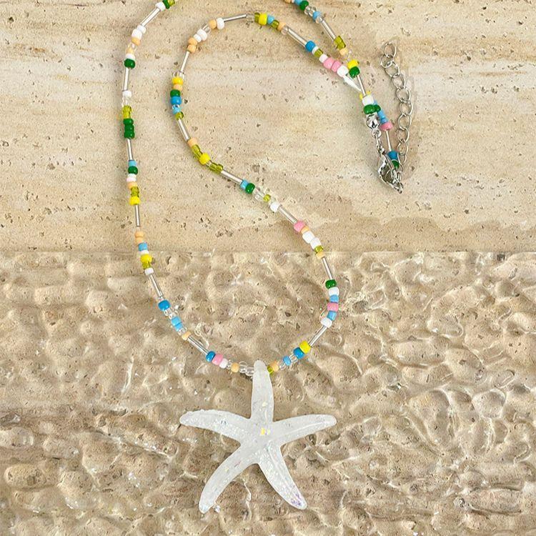 Summer cool starfish pendant necklace women's 1011 new seaside vacation wind sweet beaded collarbone chain accessories