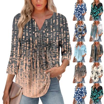 Tricou cu mâneci șapte sferturi, cu decolteu în V, pliat, la modă, pentru femei