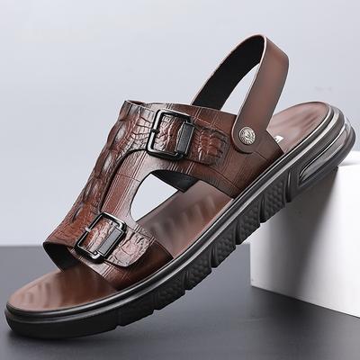New Men's Summer Sandals Men's Cowhide Beach Shoes Casual Men's Shoes Crocodile Pattern Thick-soled Dual-purpose Breathable Non-slip Slippers