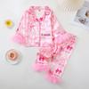 Kids' Christmas Bow Pajama Set - Casual Long Sleeve with Frayed Edges